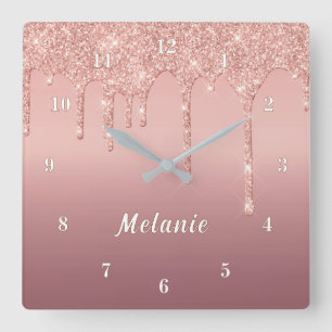 Rose Gold Glitter Clock Gift Personalized Name