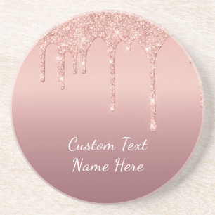 Rose Gold Glitter Coaster with Custom Text