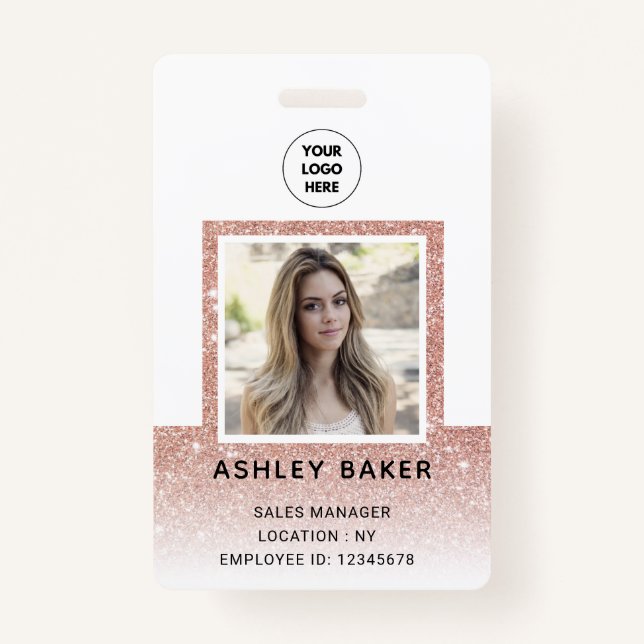 Rose Gold Glitter Company Security ID Photo Name  Badge (Front)