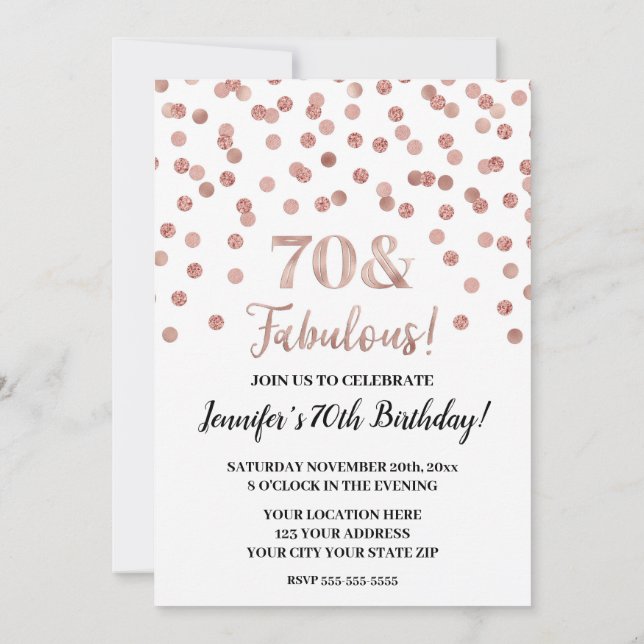 Rose Gold Glitter Confetti 70 and Fabulous Invitation (Back)