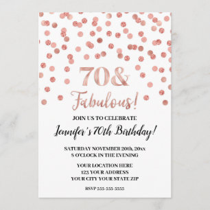 Rose Gold Glitter Confetti 70 and Fabulous Invitation