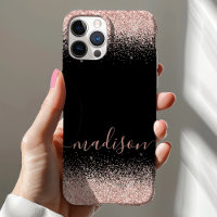 Rose Gold Glitter Confetti Black Personalized