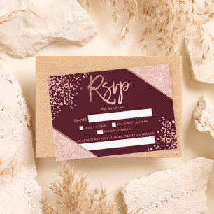 Rose gold glitter confetti burgundy rsvp wedding