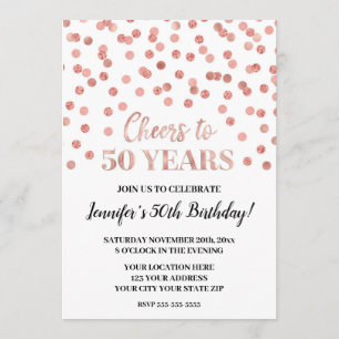 Rose Gold Glitter Confetti Cheers to 50 Years Invitation