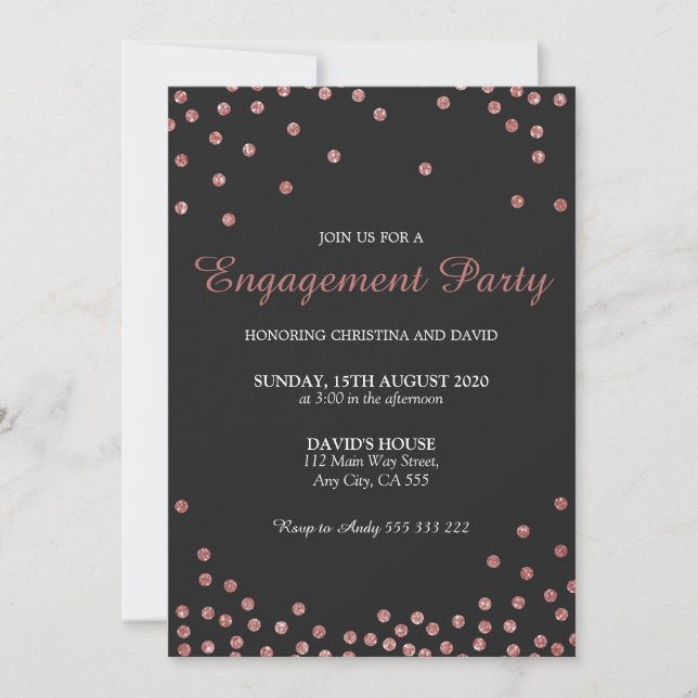 Rose Gold Glitter Confetti Engagement Party Invitation (Front)
