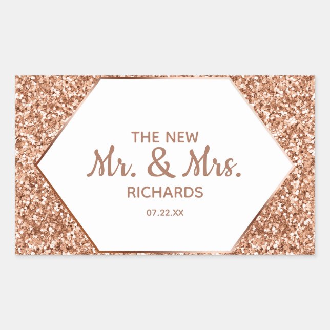 Rose Gold Glitter Confetti Glam The New Mr. & Mrs. Sticker (Front)