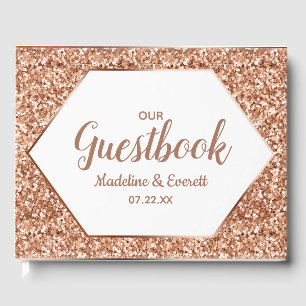 Rose Gold Glitter Confetti Glam Wedding Monogram Guest Book