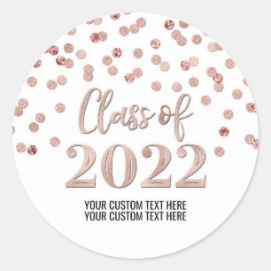 Rose Gold Glitter Confetti Graduation 2022 Classic Round Sticker