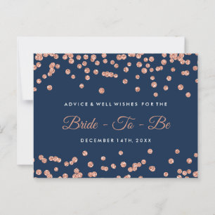 Rose Gold Glitter Confetti Navy Blue Bridal Advice Card