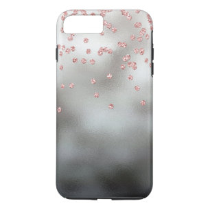 Rose gold glitter confetti on silver iPhone 8 plus/7 plus case