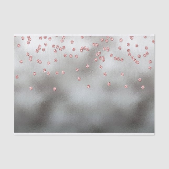 Rose gold glitter confetti on silver tissue paper (Front)