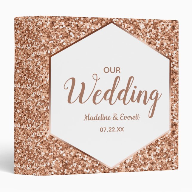 Rose Gold Glitter Confetti Wedding Photo Album Binder (Front/Spine)