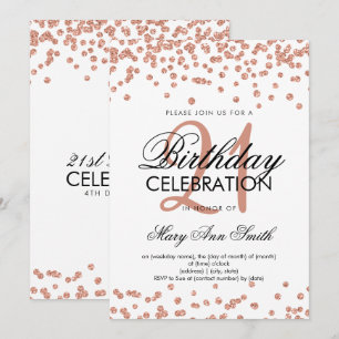 Rose Gold Glitter Confetti White 21st Birthday Invitation