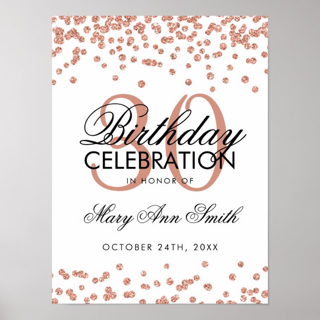 Rose Gold Glitter Confetti White 30th Birthday Poster (Front)