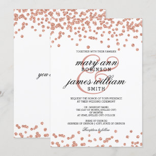 Rose Gold Glitter Confetti White Elegant Wedding Invitation