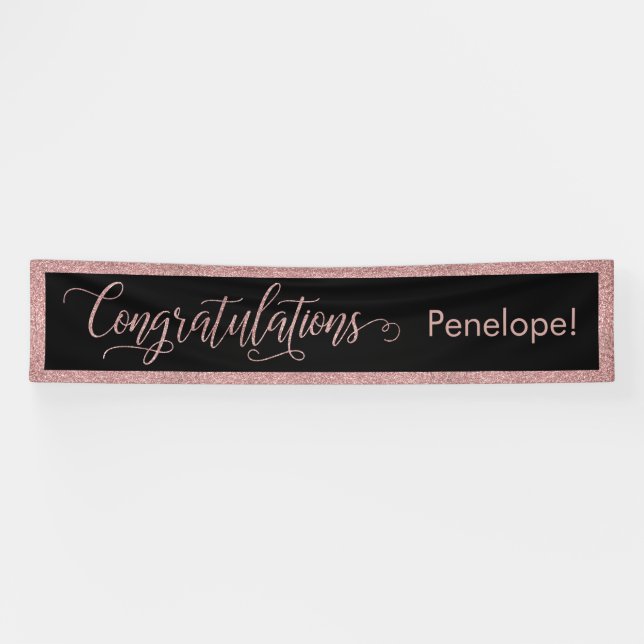 Rose Gold Glitter Congratulations Typography Black Banner (Horizontal)