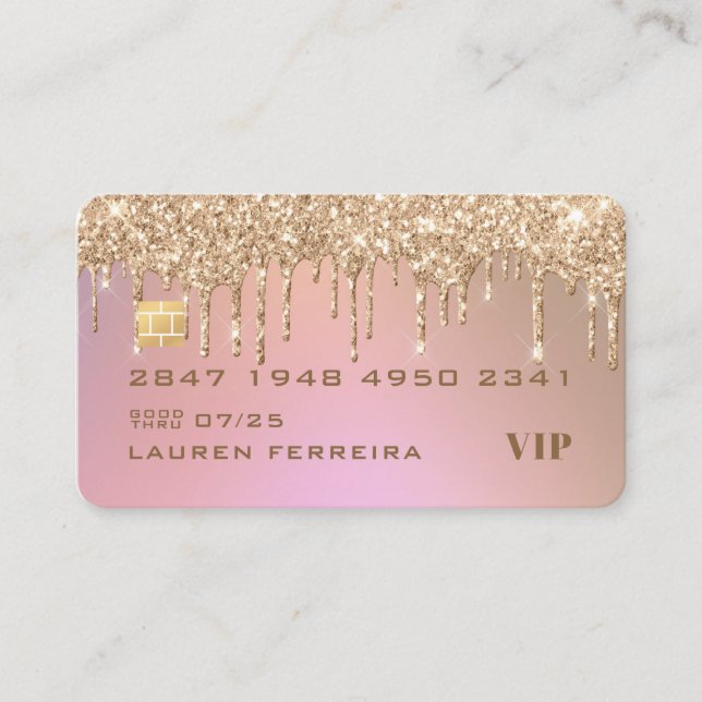 Rose Gold Glitter Credit Card Style Business Card (Front)