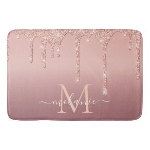 Rose Gold Glitter Custom Letter Name Bath Mat