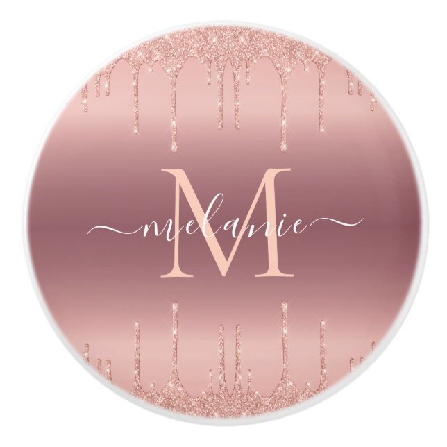 Rose Gold Glitter Custom Letter Name Ceramic Knob (Front)