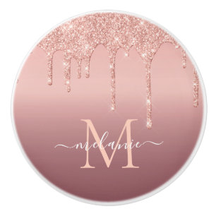 Rose Gold Glitter Custom Letter Name Ceramic Knob