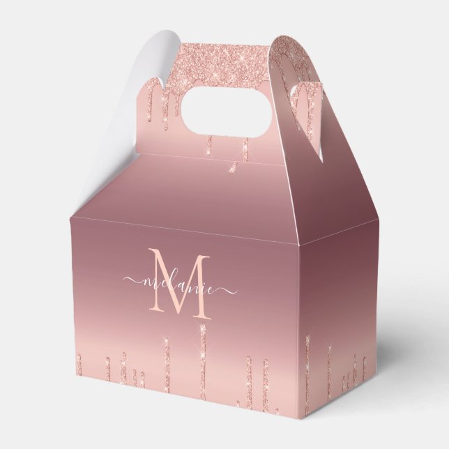 Rose Gold Glitter Custom Letter Name Favour Box (Front Side)