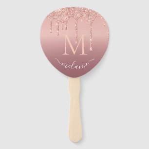 Rose Gold Glitter Custom Letter Name Hand Fan