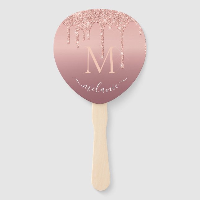 Rose Gold Glitter Custom Letter Name Hand Fan (Back)