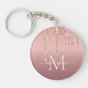 Rose Gold Glitter Custom Letter Name Keychain Gift