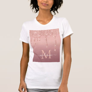 Rose Gold Glitter Custom Letter Your Name T-Shirt 