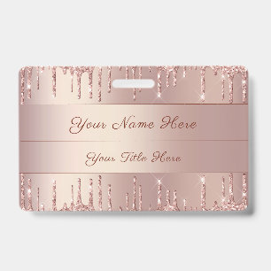 Rose Gold Glitter Custom Name Badge Template