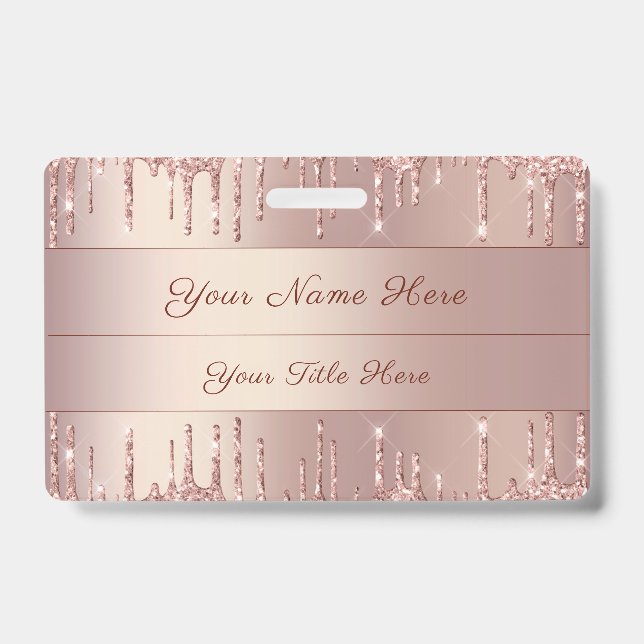 Rose Gold Glitter Custom Name Badge Template (Front)