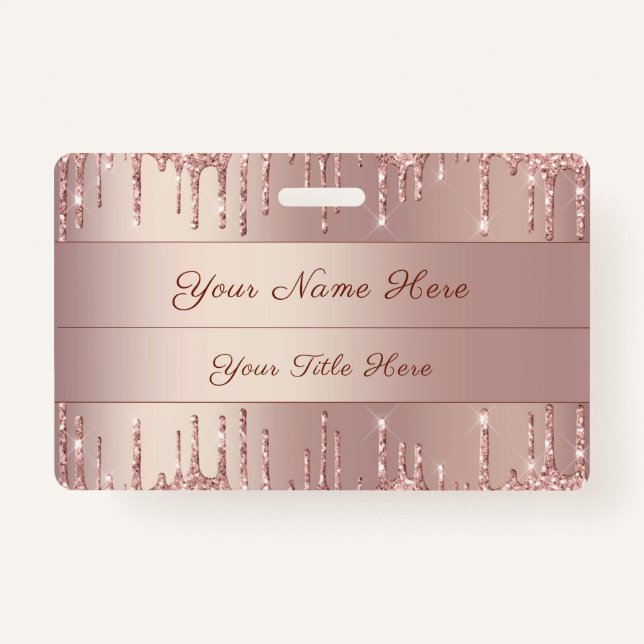 Rose Gold Glitter Custom Name Badge Template (Front)