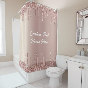 Rose Gold Glitter Custom Name Shower Curtain