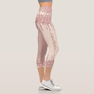 Rose Gold Glitter Custom Text Capri Leggings