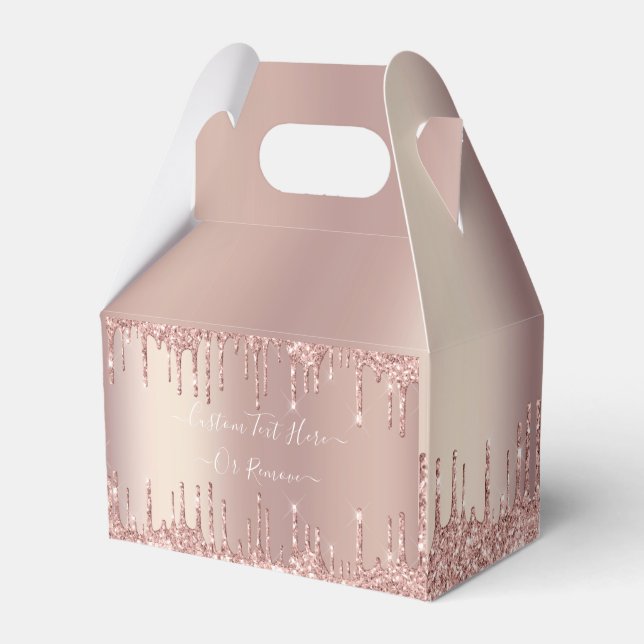 Rose Gold Glitter Custom Text Gift or Favour Boxes (Front Side)