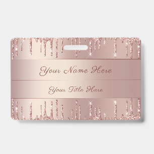 Rose Gold Glitter Custom Text Name Badge Template