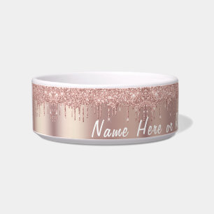 Rose Gold Glitter Custom Text Name Bowl