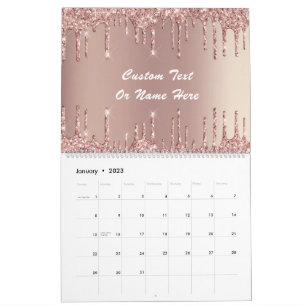 Rose Gold Glitter Custom Text Name Calendar Gift