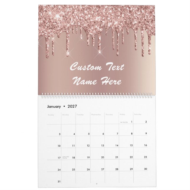 Rose Gold Glitter Custom Text Name Calendar Gift (Jan 2027)