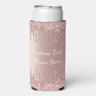 Rose Gold Glitter Custom Text Name Can Cooler