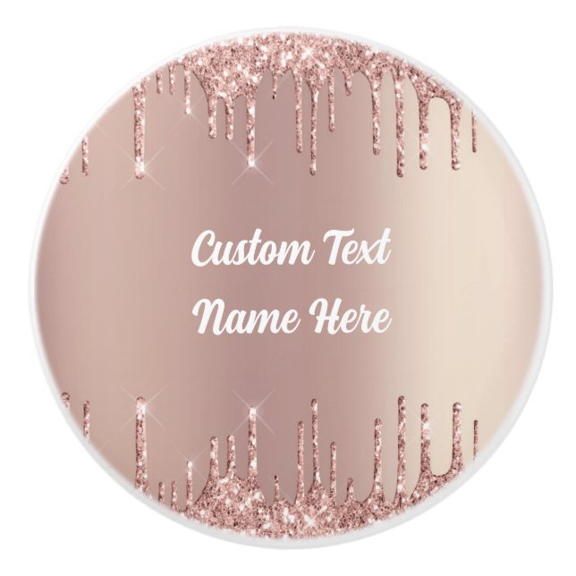 Rose Gold Glitter Custom Text Name Ceramic Knob (Front)