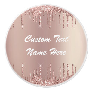Rose Gold Glitter Custom Text Name Ceramic Knob