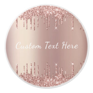 Rose Gold Glitter Custom Text Name Ceramic Knob