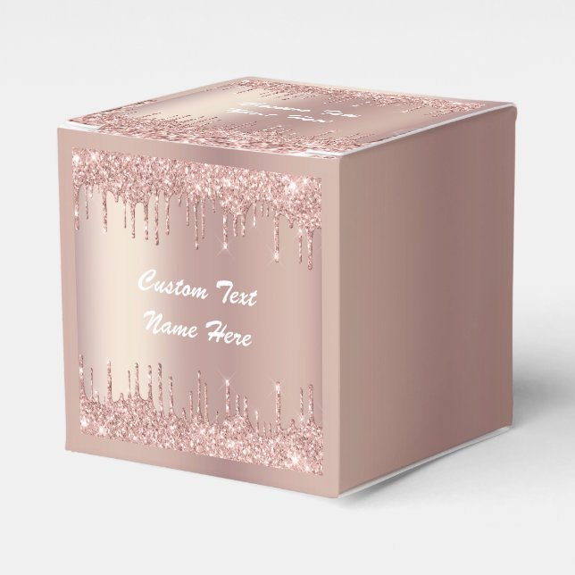 Rose Gold Glitter Custom Text Name Favour Box Gift (Front Side)