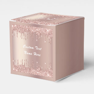 Rose Gold Glitter Custom Text Name Favour Box Gift