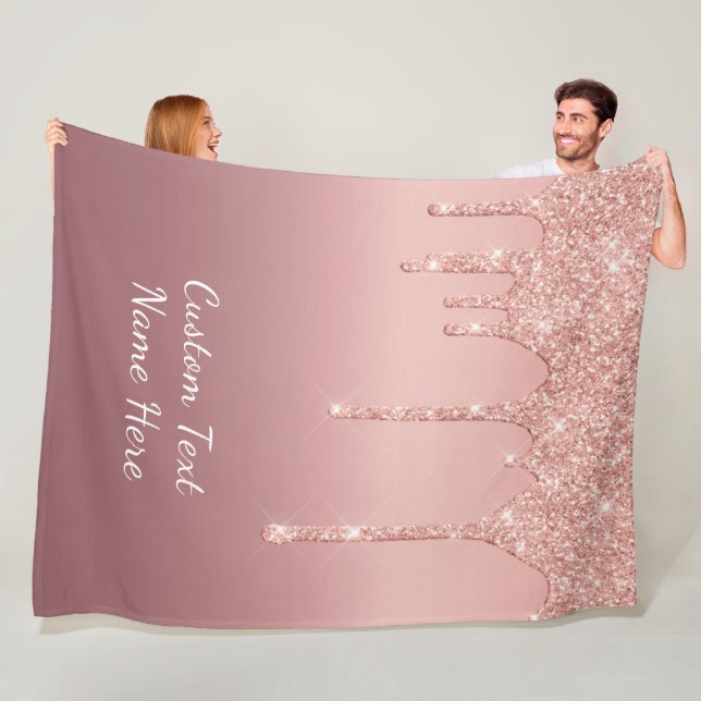 Rose Gold Glitter Custom Text name Fleece Blanket (In Situ)