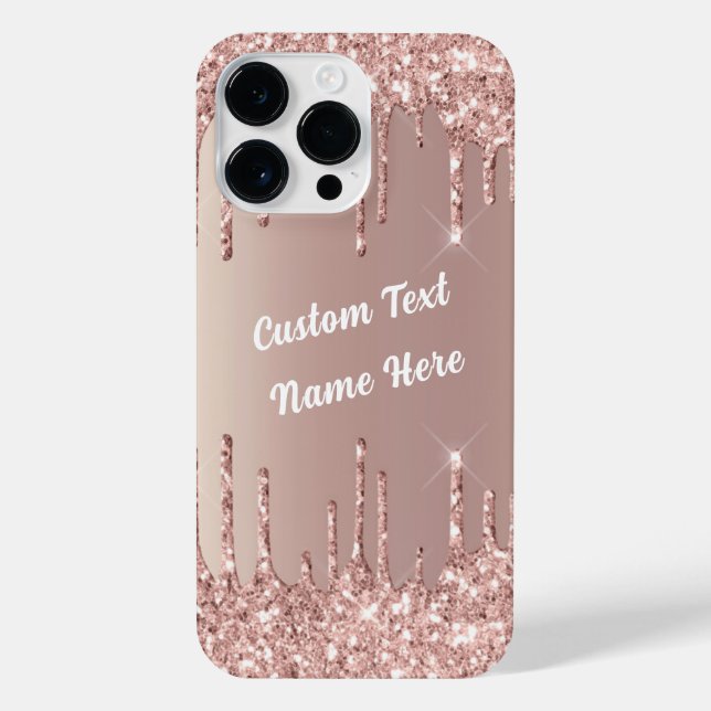 Rose Gold Glitter Custom Text Name iPhone Case (Back)