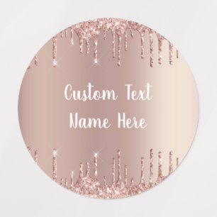 Rose Gold Glitter Custom Text Name Labels
