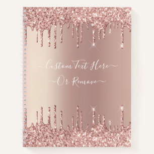 Rose Gold Glitter Custom Text Name Notebook