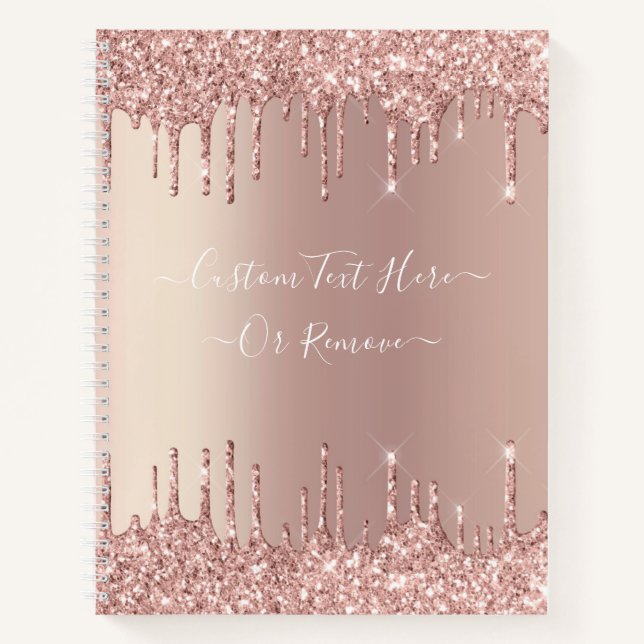 Rose Gold Glitter Custom Text Name Notebook (Front)